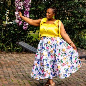 3D Floral Flared Skirt